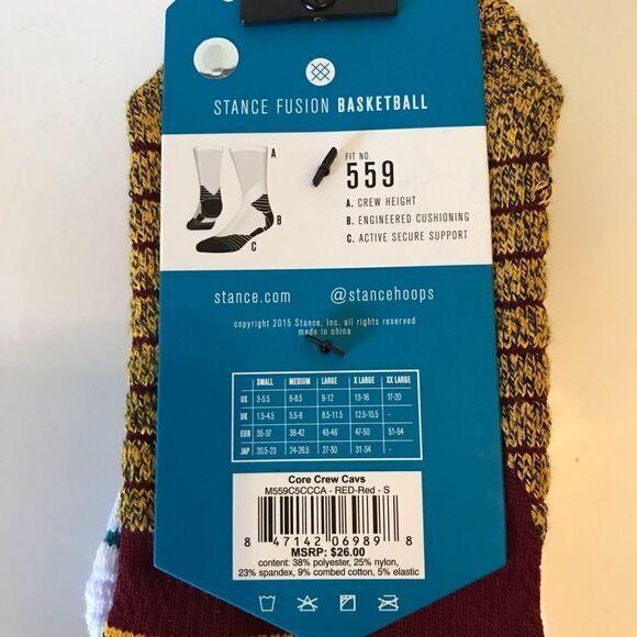 Stance Cleveland Cavaliers Cavs 559 Core Crew Sock Red Small - Picture 4 of 4